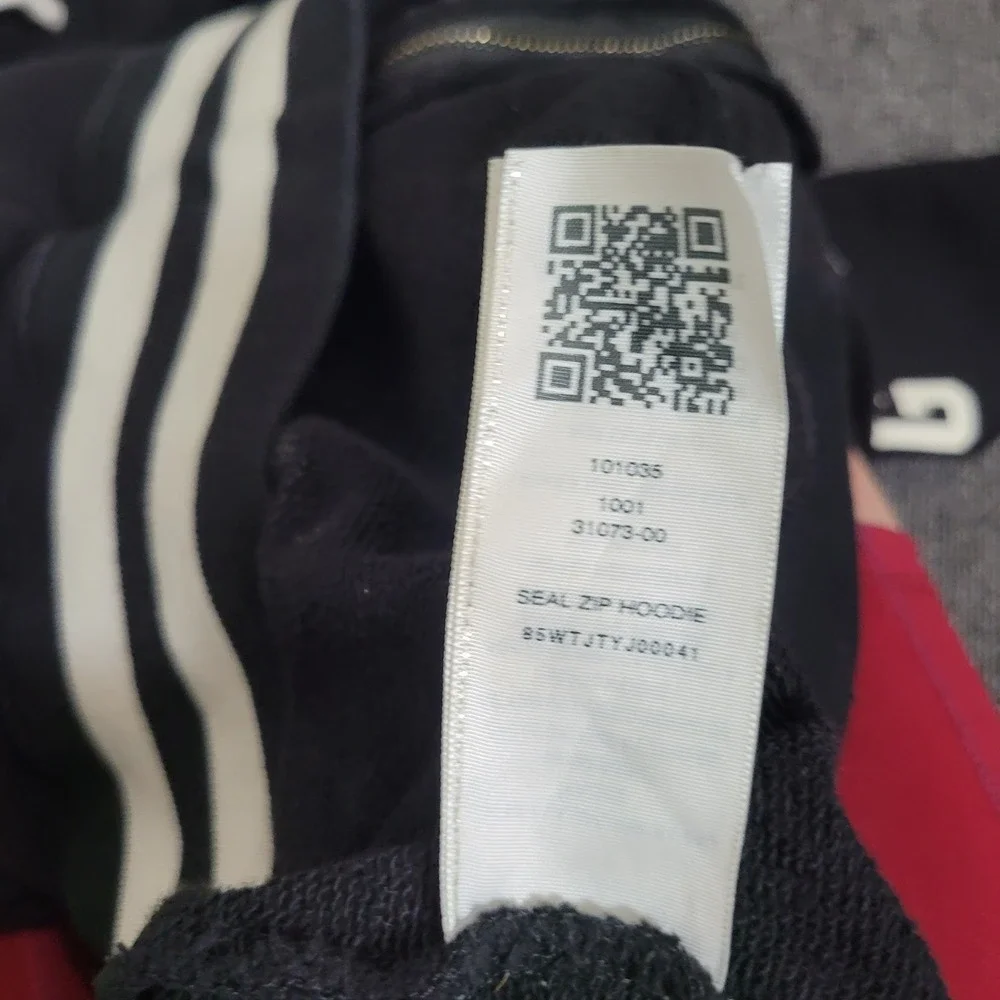True Religion Large Zip Hoodie Mens Black White Horseshoe Graphic Logo Striped